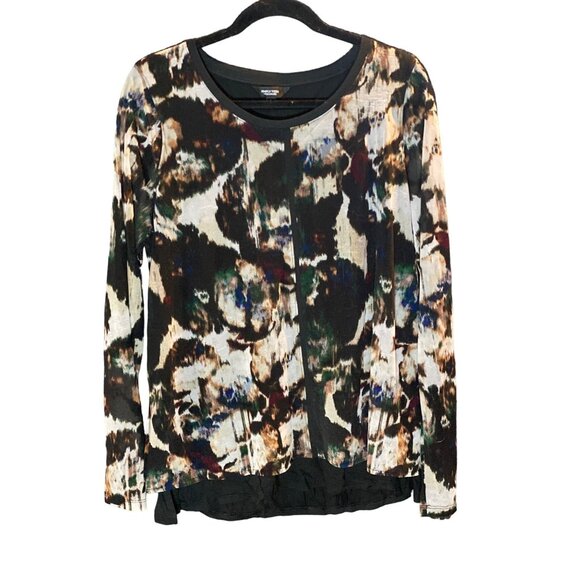 Simply Vera Wang Abstract Print Popover  Top Vented High Low Hem Crew Neck - Picture 1 of 4